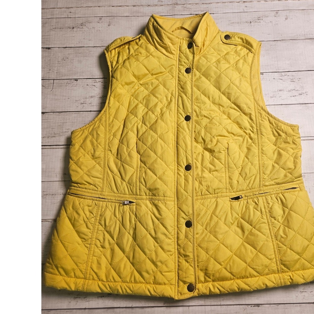 Talbots Petites Yellow Quilted Fleece Lined Vest XLp Diamond Stitch Zip Pocket